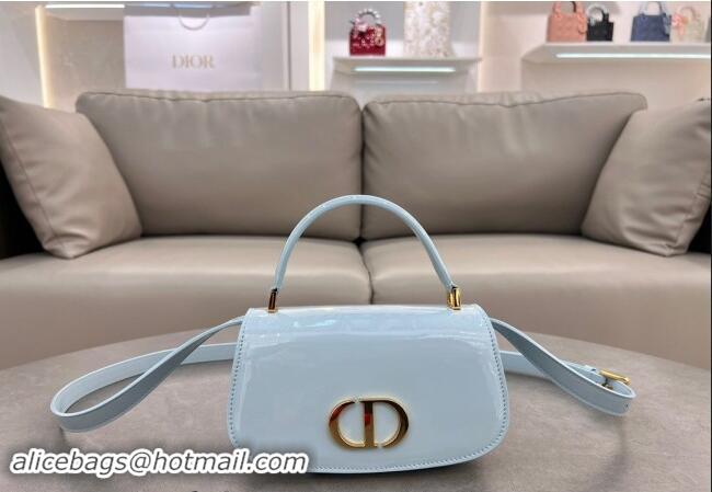 Low Cost Dior Small 30 Montaigne Avenue Top Handle Bag in Patent Calfskin 6530 Light Blue 2024