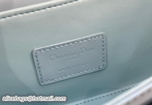 Low Cost Dior Small 30 Montaigne Avenue Top Handle Bag in Patent Calfskin 6530 Light Blue 2024