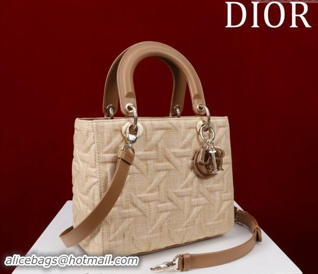 Pretty Style Dior Medium Lady Dior Bag in Graphic Cannage Raffia Straw 1029 Beige 2024