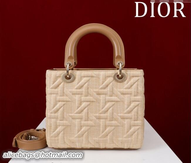 Pretty Style Dior Medium Lady Dior Bag in Graphic Cannage Raffia Straw 1029 Beige 2024