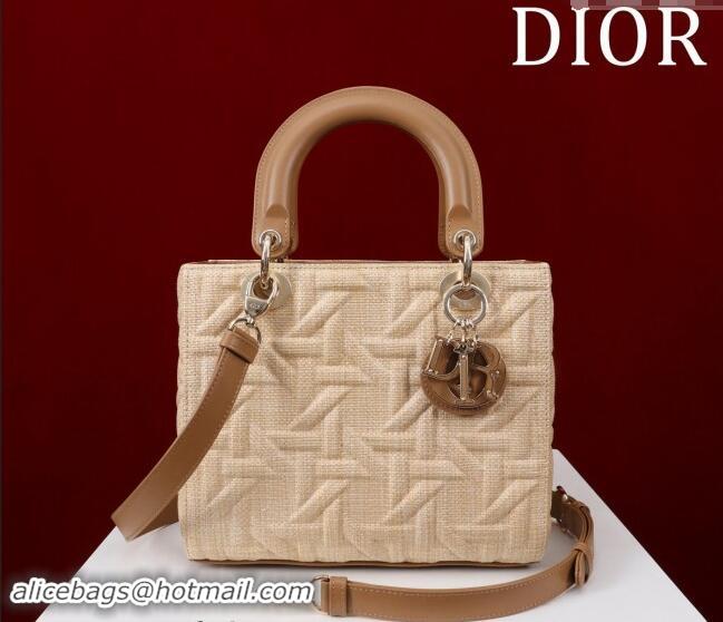 Pretty Style Dior Medium Lady Dior Bag in Graphic Cannage Raffia Straw 1029 Beige 2024