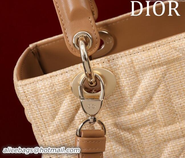 Pretty Style Dior Medium Lady Dior Bag in Graphic Cannage Raffia Straw 1029 Beige 2024