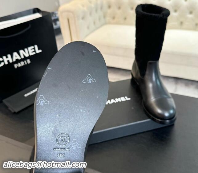 Best Grade Chanel Suede and Shiny Calfskin Medium Boots 4.5cm Black 015080