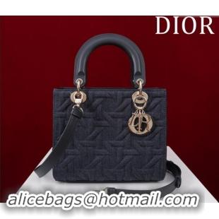 Top Grade Dior Medium Lady Dior Bag in Graphic Cannage Denim 1029 Blue 2024