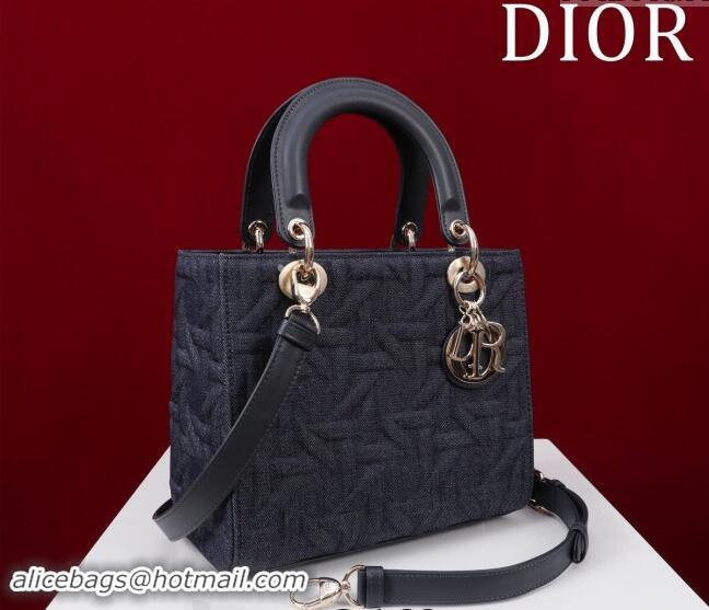 Top Grade Dior Medium Lady Dior Bag in Graphic Cannage Denim 1029 Blue 2024