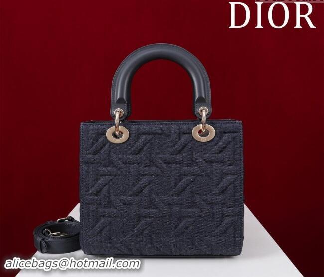 Top Grade Dior Medium Lady Dior Bag in Graphic Cannage Denim 1029 Blue 2024