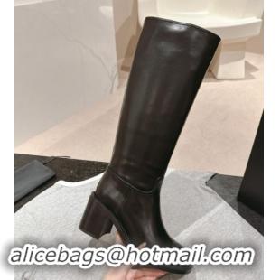 Low Price Chanel Black Shiny Calfskin Heel High Boots 1015082