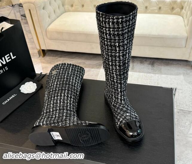 Popular Style Chanel Tweed Heel High Boots 3cm Black 1015084