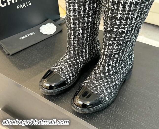 Popular Style Chanel Tweed Heel High Boots 3cm Black 1015084