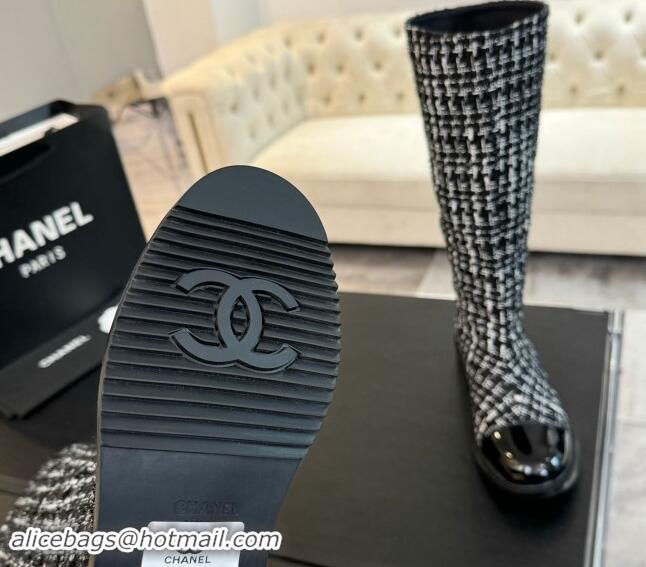 Popular Style Chanel Tweed Heel High Boots 3cm Black 1015084