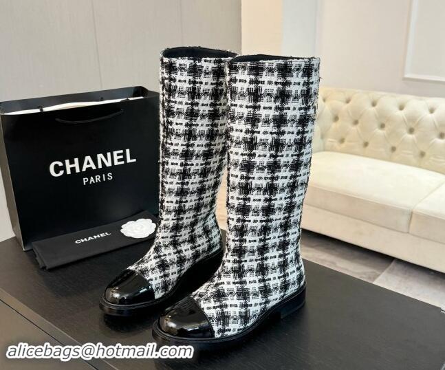 Best Product Chanel Tweed Heel High Boots 3cm Black/White 1015085