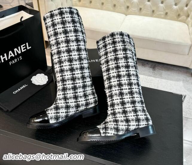 Best Product Chanel Tweed Heel High Boots 3cm Black/White 1015085