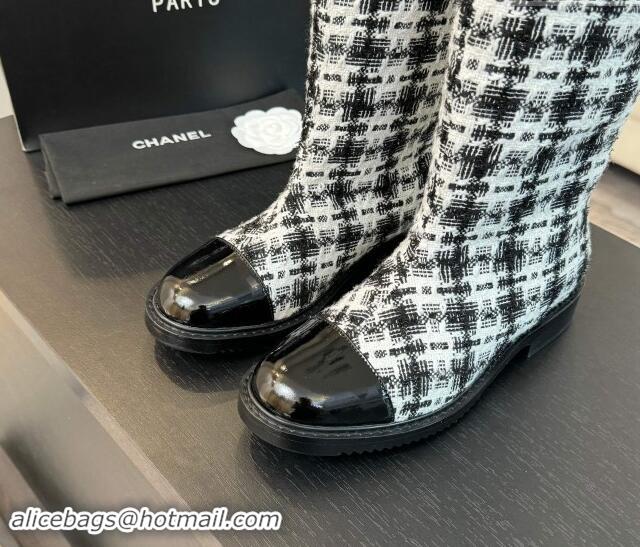 Best Product Chanel Tweed Heel High Boots 3cm Black/White 1015085