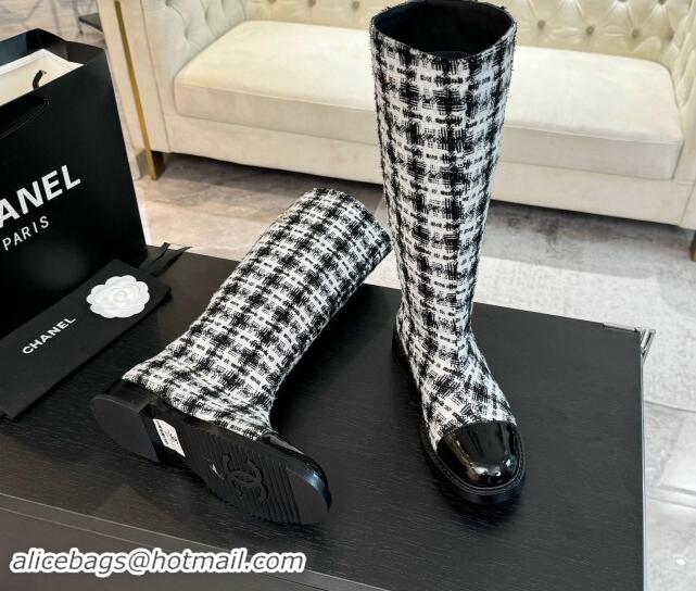 Best Product Chanel Tweed Heel High Boots 3cm Black/White 1015085