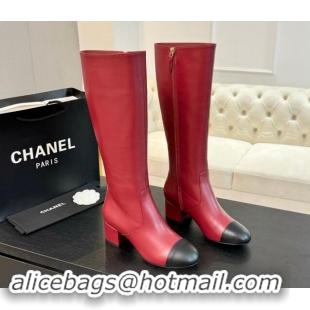 Sumptuous Chanel Calfskin Leather Heel High Boots 4.5cm Red 015090