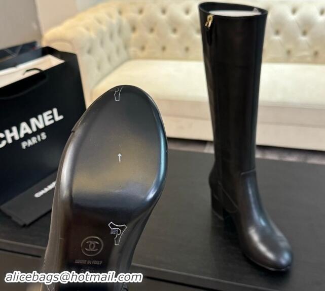 Charming Chanel Calfskin Leather Heel High Boots 4.5cm Black 015091