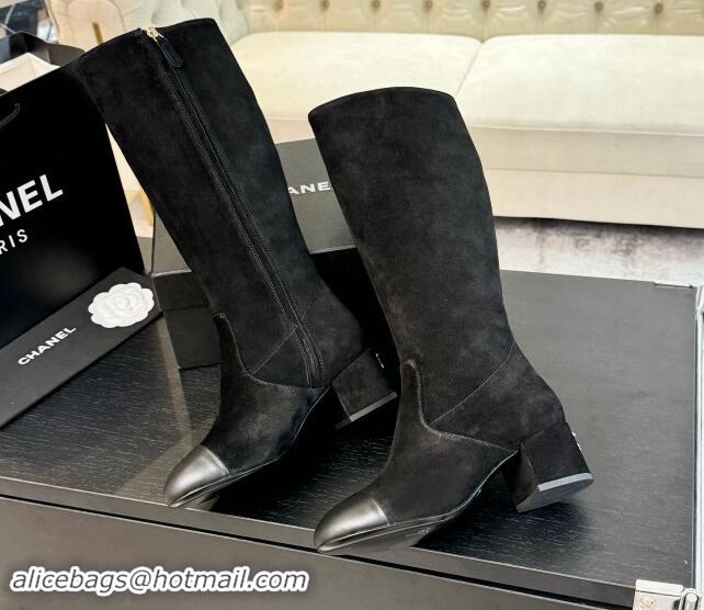 Luxury Discount Chanel Suede and Calfskin Heel High Boots 4.5cm Black 015092