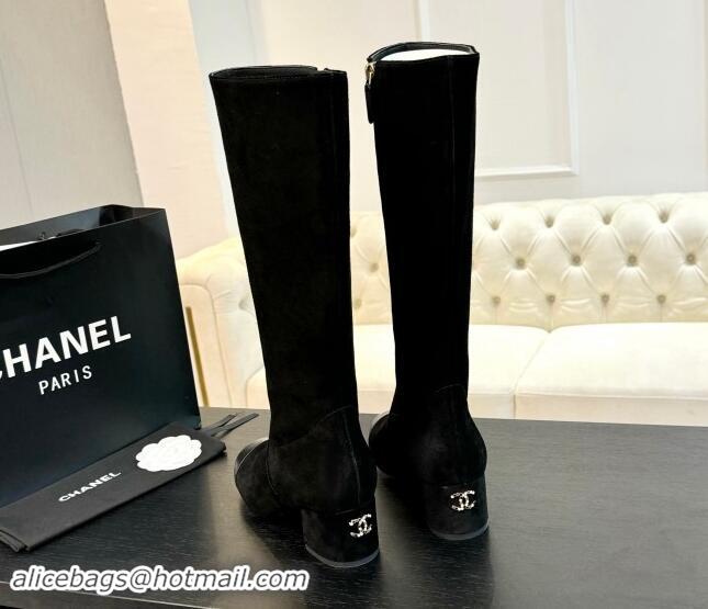 Luxury Discount Chanel Suede and Calfskin Heel High Boots 4.5cm Black 015092