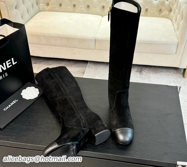 Luxury Discount Chanel Suede and Calfskin Heel High Boots 4.5cm Black 015092