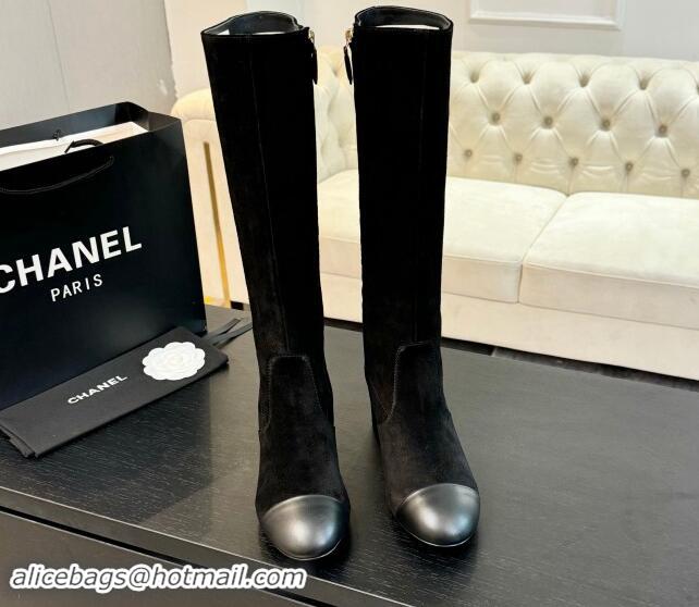 Luxury Discount Chanel Suede and Calfskin Heel High Boots 4.5cm Black 015092