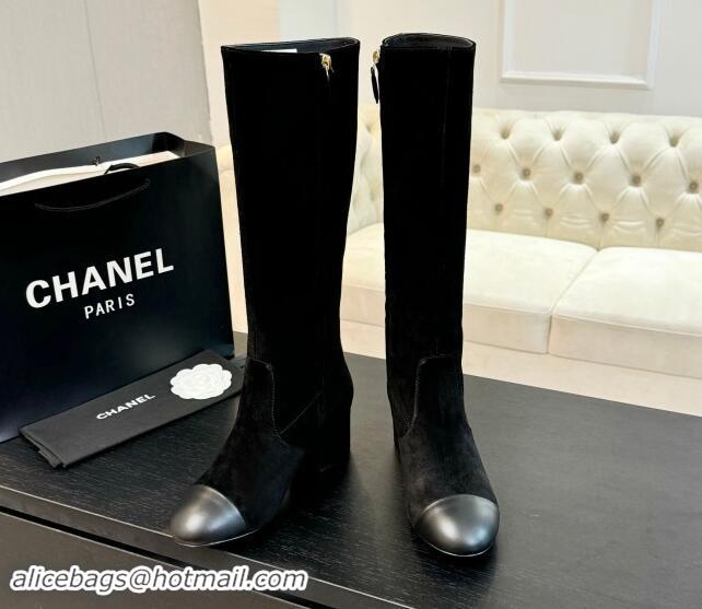 Luxury Discount Chanel Suede and Calfskin Heel High Boots 4.5cm Black 015092