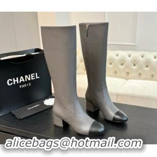 Luxury Chanel Calfskin Leather Heel High Boots 4.5cm Grey 015093