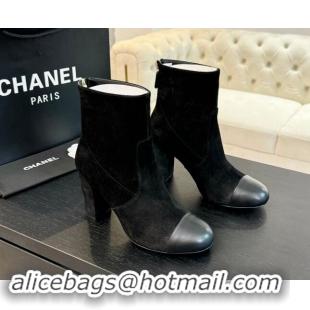 Cheap Price Chanel Suede and Calfskin Heel Ankle Boots 7cm Black 015094