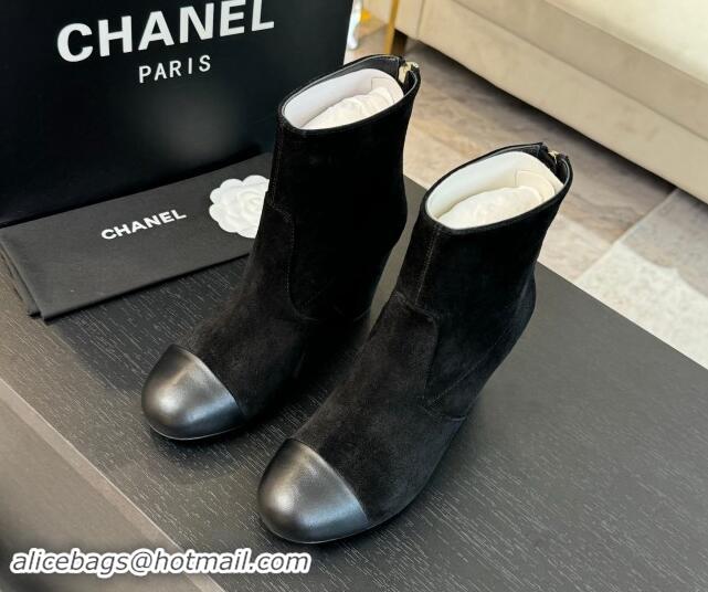 Cheap Price Chanel Suede and Calfskin Heel Ankle Boots 7cm Black 015094