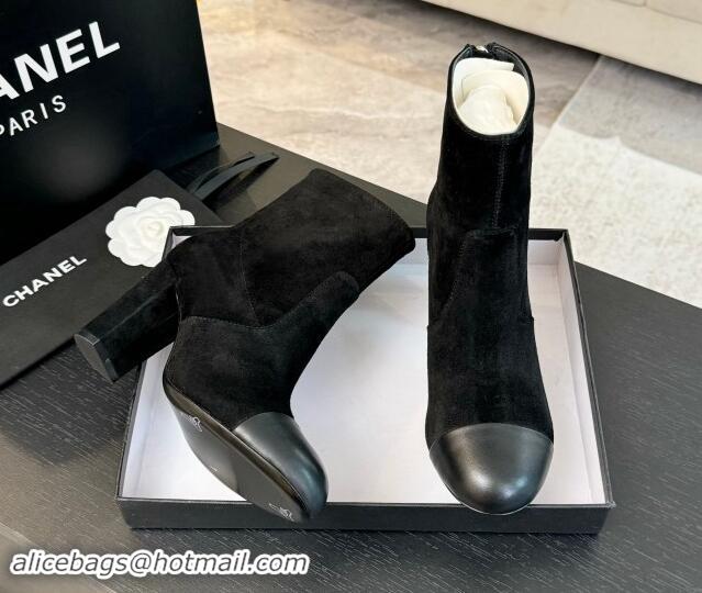 Cheap Price Chanel Suede and Calfskin Heel Ankle Boots 7cm Black 015094