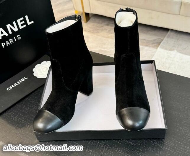 Cheap Price Chanel Suede and Calfskin Heel Ankle Boots 7cm Black 015094