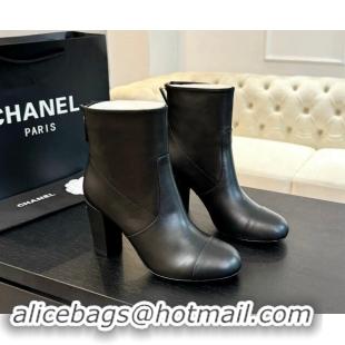 Most Popular Chanel Calfskin Leather Heel Ankle Boots 7cm Black 015095