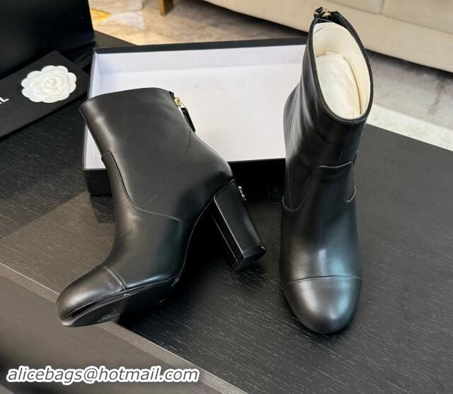 Most Popular Chanel Calfskin Leather Heel Ankle Boots 7cm Black 015095