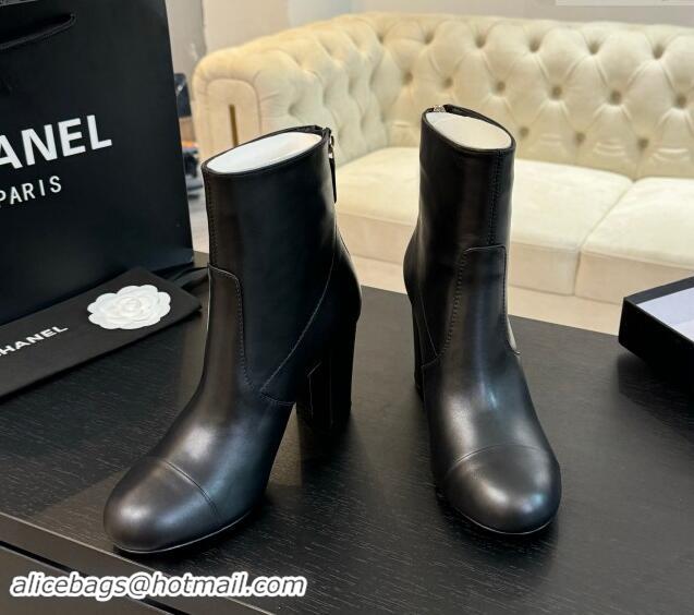 Most Popular Chanel Calfskin Leather Heel Ankle Boots 7cm Black 015095