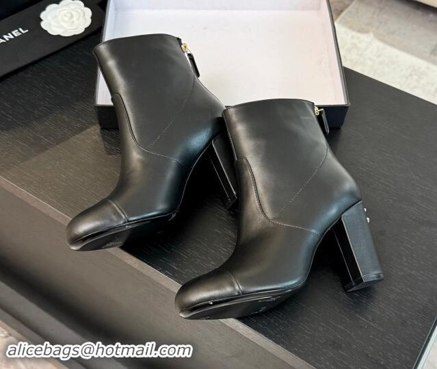 Most Popular Chanel Calfskin Leather Heel Ankle Boots 7cm Black 015095