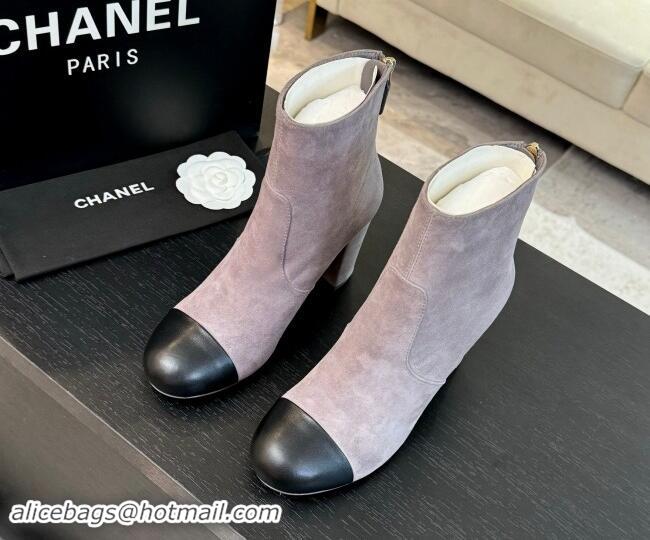 Hot Style Chanel Suede and Calfskin Heel Ankle Boots 7cm Dusty Purple 015097