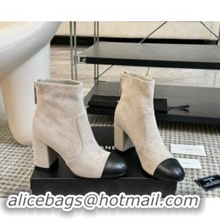 Sophisticated Chanel Suede and Lambskin Heel Ankle Boots 7cm Grey 1015098