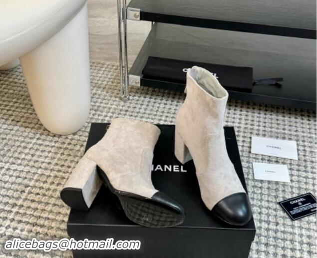 Sophisticated Chanel Suede and Lambskin Heel Ankle Boots 7cm Grey 1015098