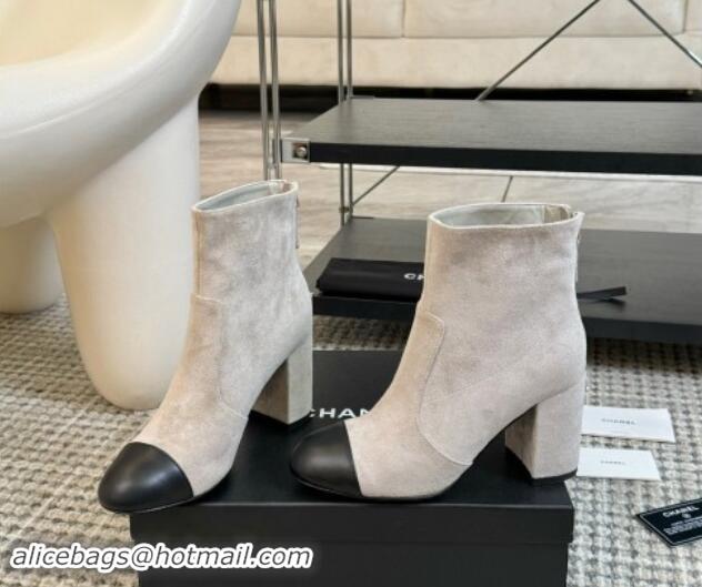 Sophisticated Chanel Suede and Lambskin Heel Ankle Boots 7cm Grey 1015098