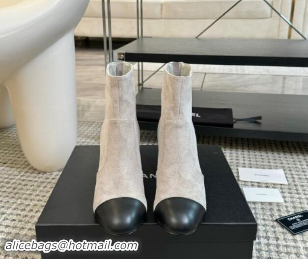 Sophisticated Chanel Suede and Lambskin Heel Ankle Boots 7cm Grey 1015098