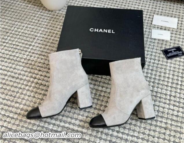 Sophisticated Chanel Suede and Lambskin Heel Ankle Boots 7cm Grey 1015098