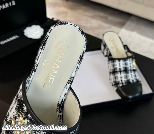 Good Quality Chanel Tweed and Lambskin Heel Mules 4.5cm Black/White 1015101