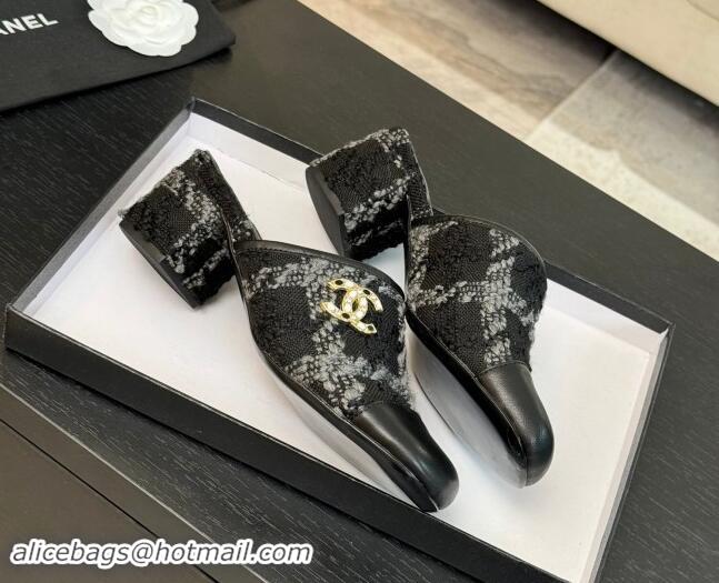 Buy Luxury Chanel Tweed and Lambskin Heel Mules 4.5cm Black/Grey 1015103