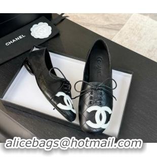 Luxury Chanel Calfskin Laced-up Loafers Black 1015104