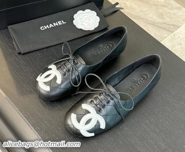 Luxury Chanel Calfskin Laced-up Loafers Black 1015104