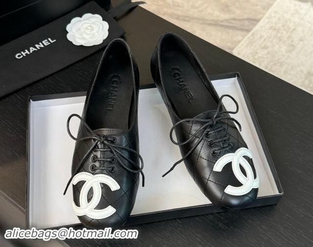 Luxury Chanel Calfskin Laced-up Loafers Black 1015104