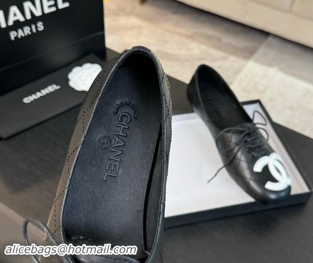 Luxury Chanel Calfskin Laced-up Loafers Black 1015104