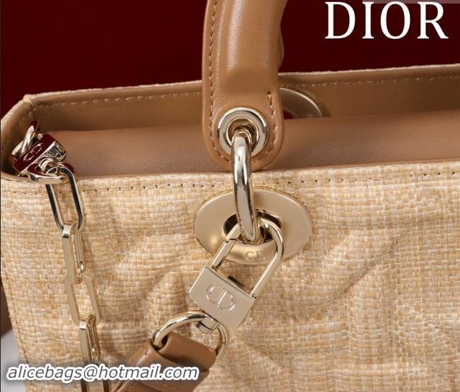 Best Price Dior Small Lady Dior Bag in Graphic Cannage Raffia Straw M0541 Beige 2024