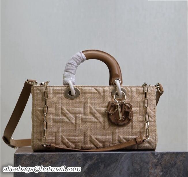 Buy Fashionable Dior Medium Lady Dior Bag in Graphic Cannage Raffia Straw M0613 Beige 2024