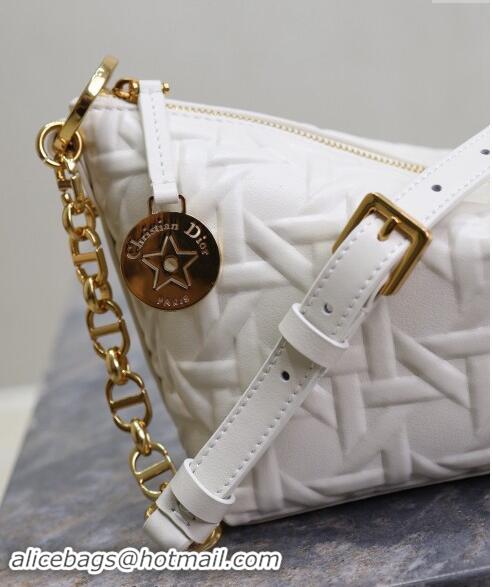 Luxury Cheap Dior Diorstar Hobo Bag with Chain in Graphic Cannage Calfskin M3202 White 2024