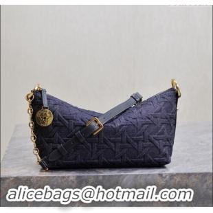 Pretty Style Dior Diorstar Hobo Bag with Chain in Graphic Cannage Denim M3202 Blue 2024